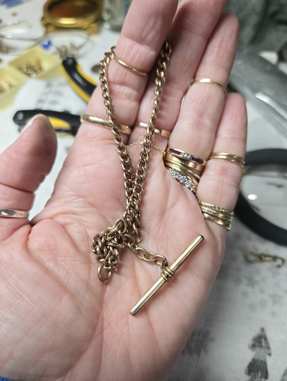Victorian Gold Filled T-Bar Watch Chain Necklace - Women's Jewelry